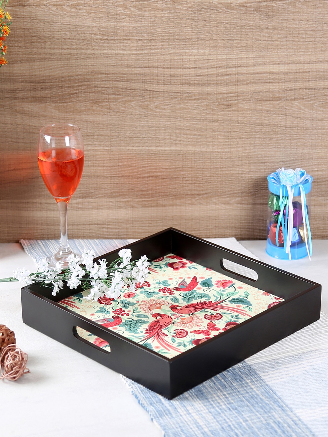

Reinvention Factory Multicoloured Printed Square Tray, Black