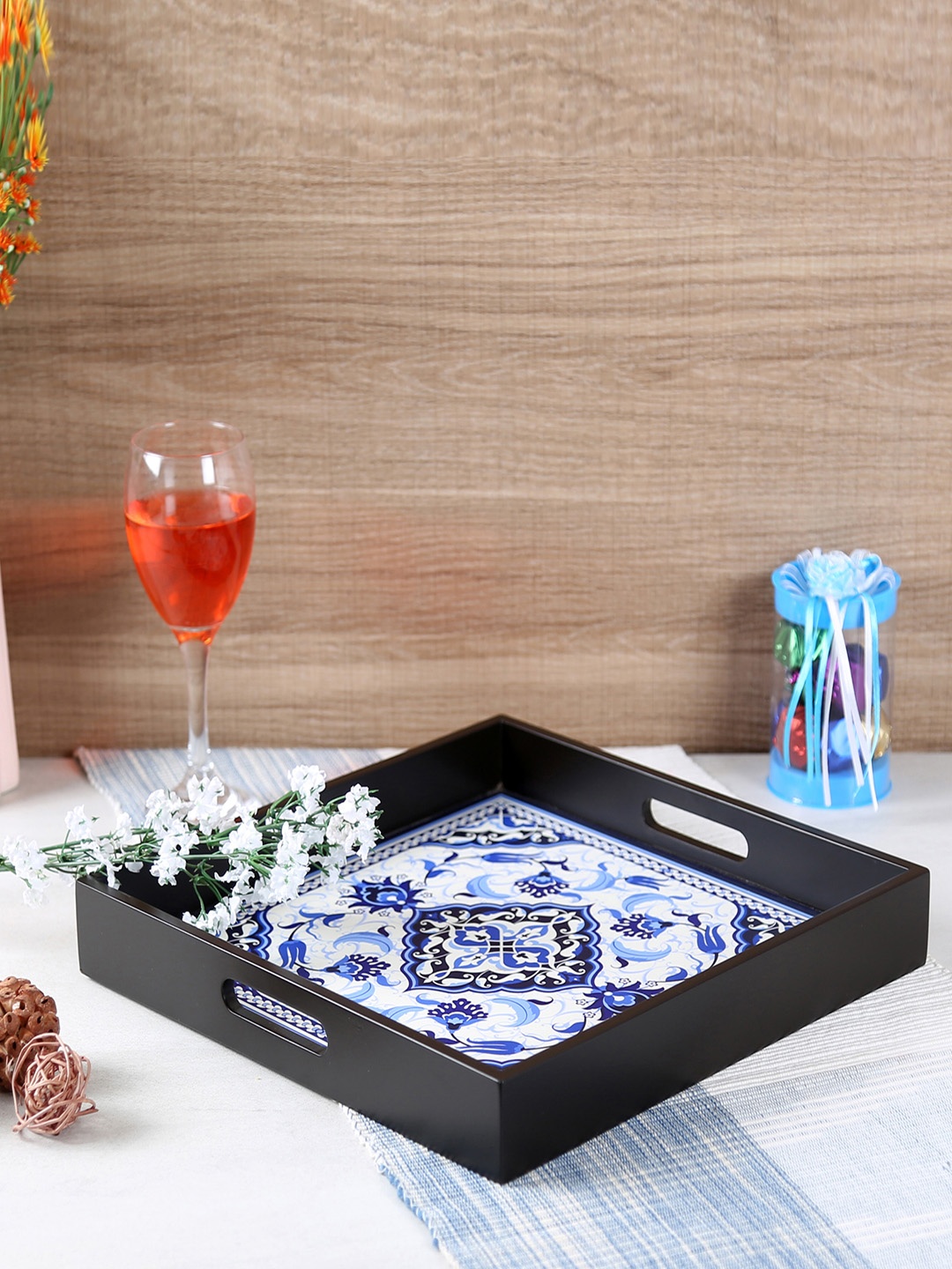 

Reinvention Factory Black & Multicoloured Printed Square Tray