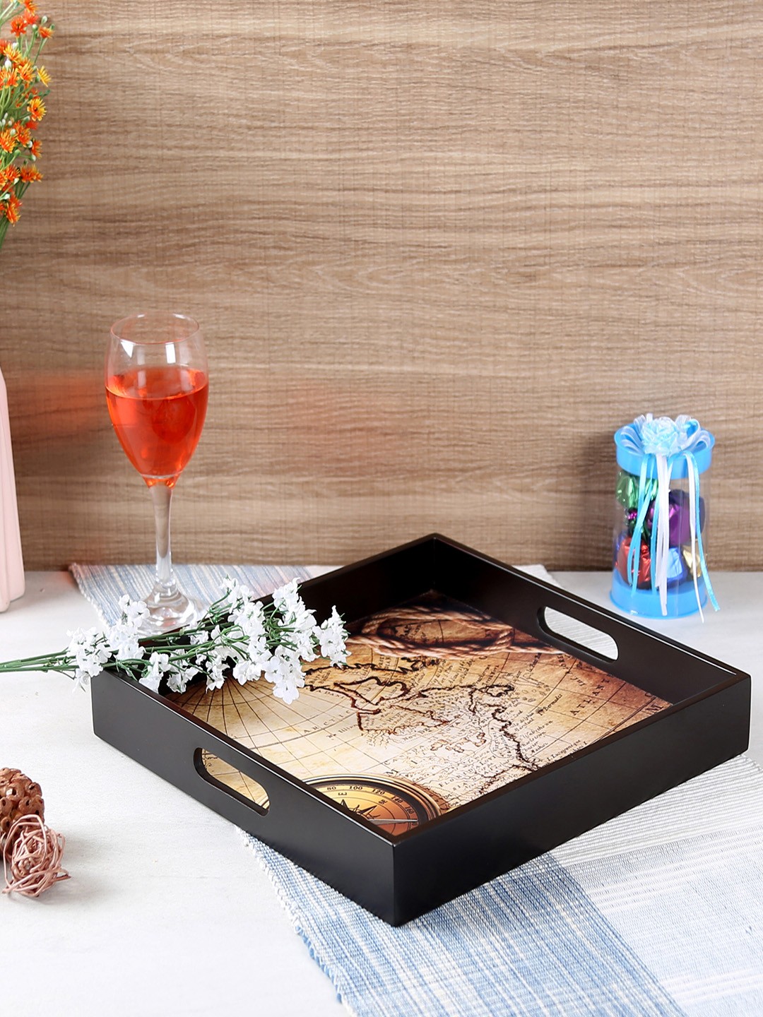

Reinvention Factory Black & Cream-Coloured Printed Square Tray