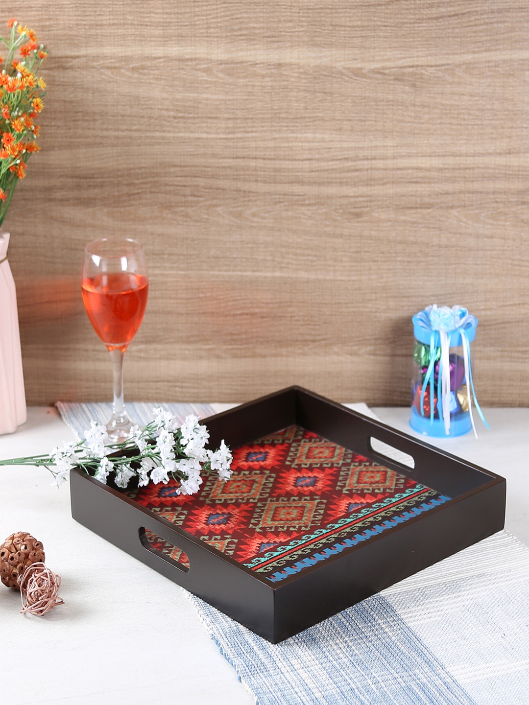 

Reinvention Factory Black & Multicoloured Printed Square Tray