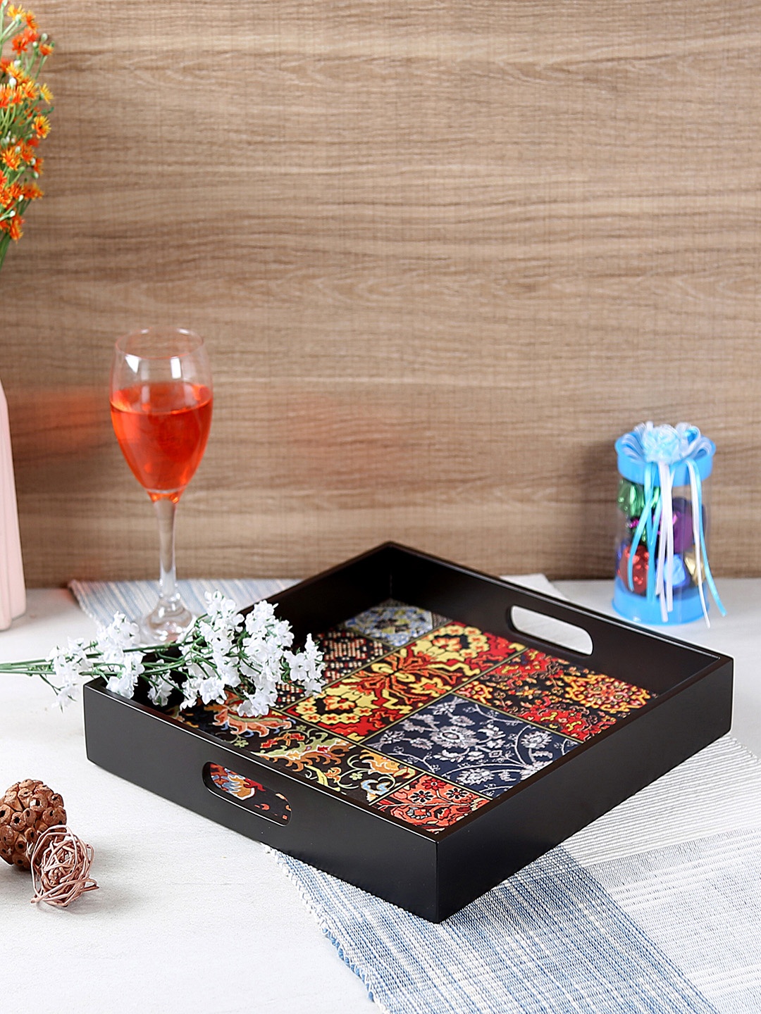 

Reinvention Factory Black & Multicoloured Printed Square Tray