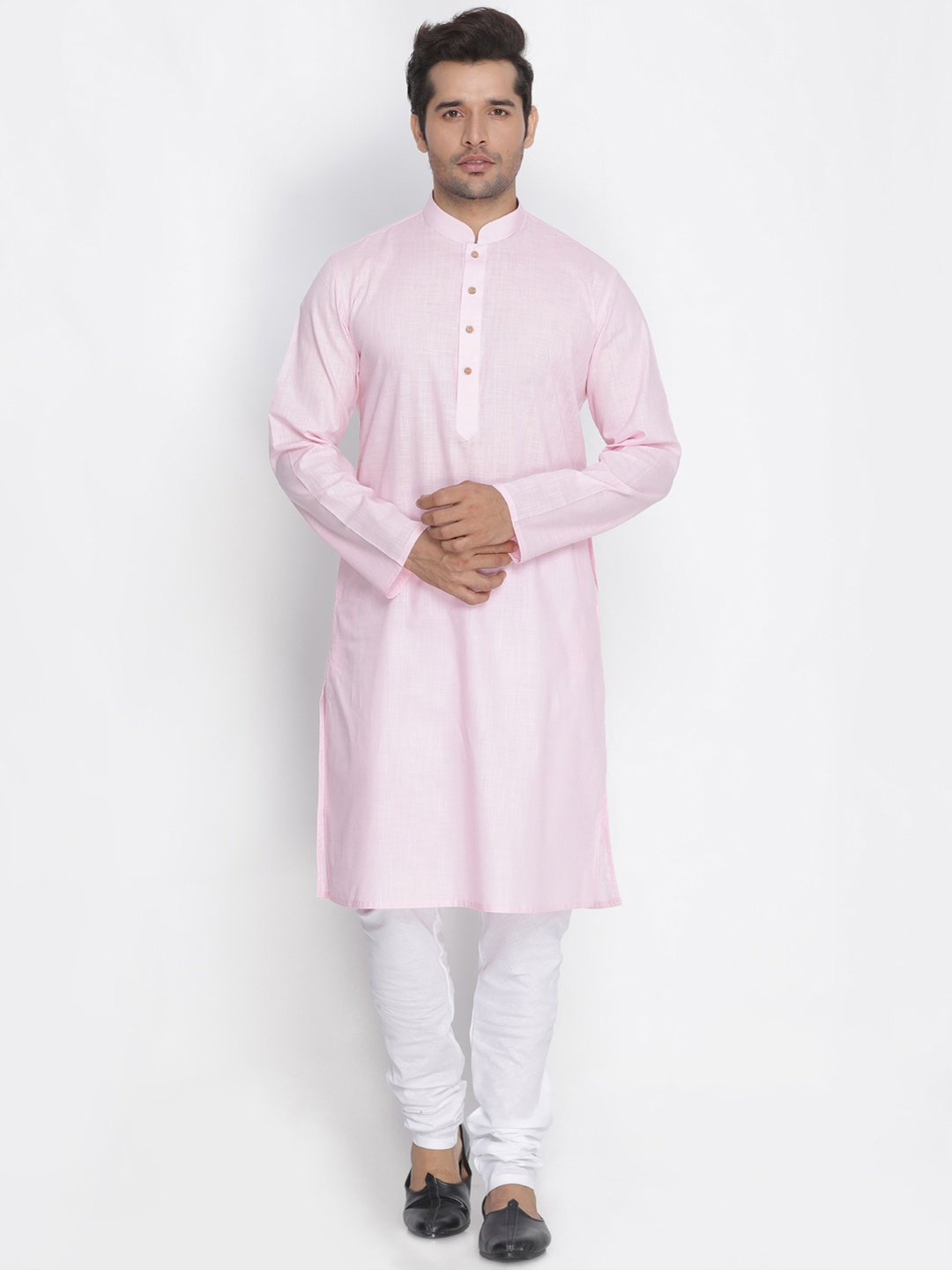 

VASTRAMAY Men Pink & White Solid Kurta with Churidar