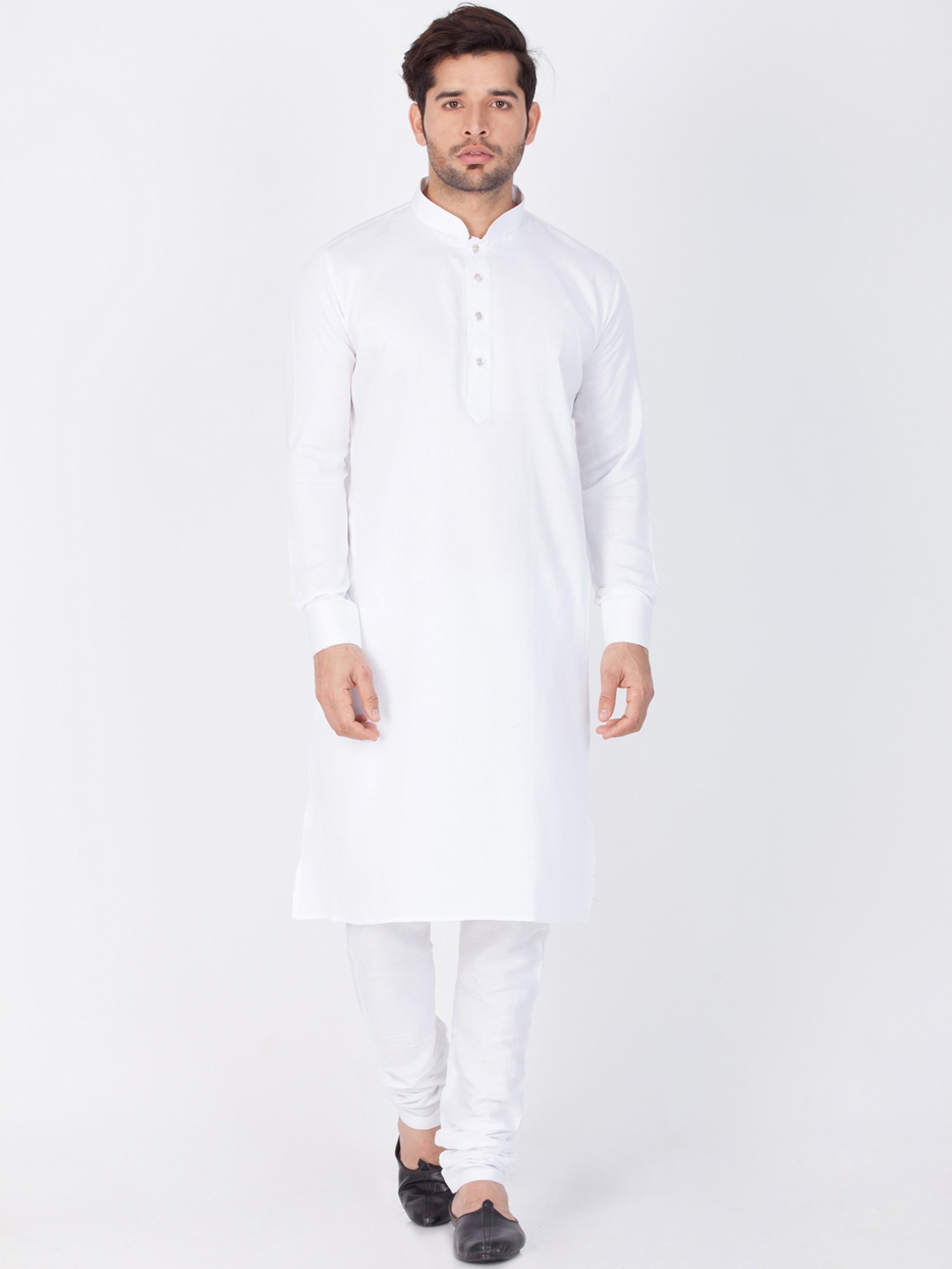 

VASTRAMAY Men White & White Solid Kurta with Churidar