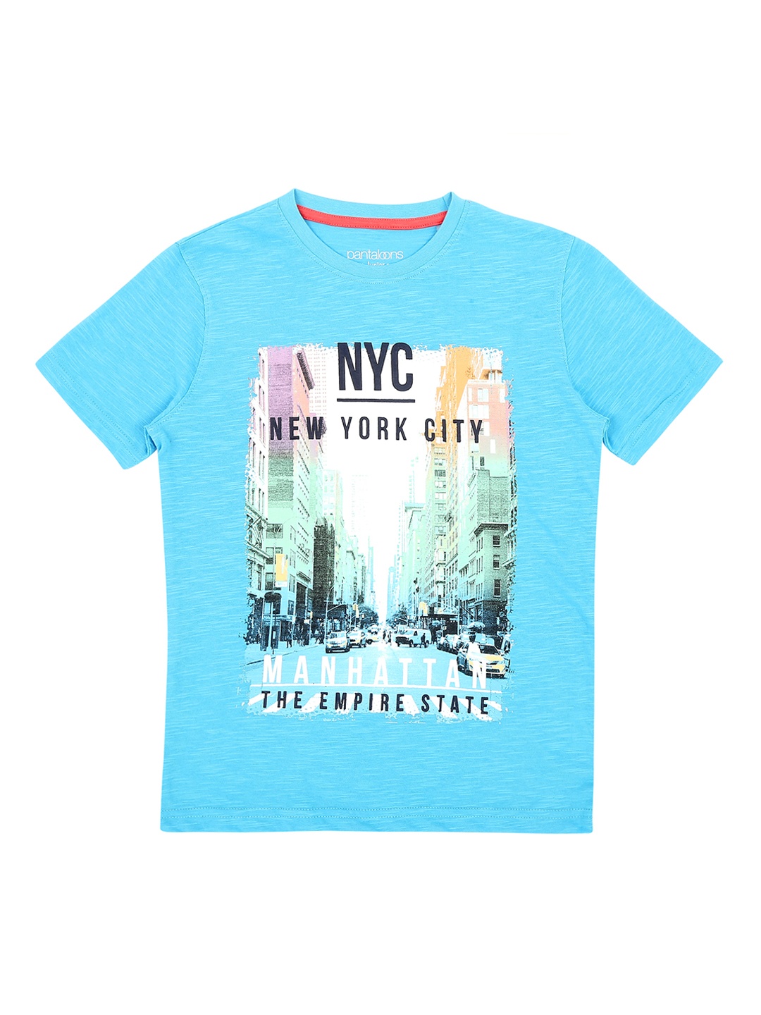 

Pantaloons Junior Boys Blue Printed Round Neck Pure Cotton T-shirt