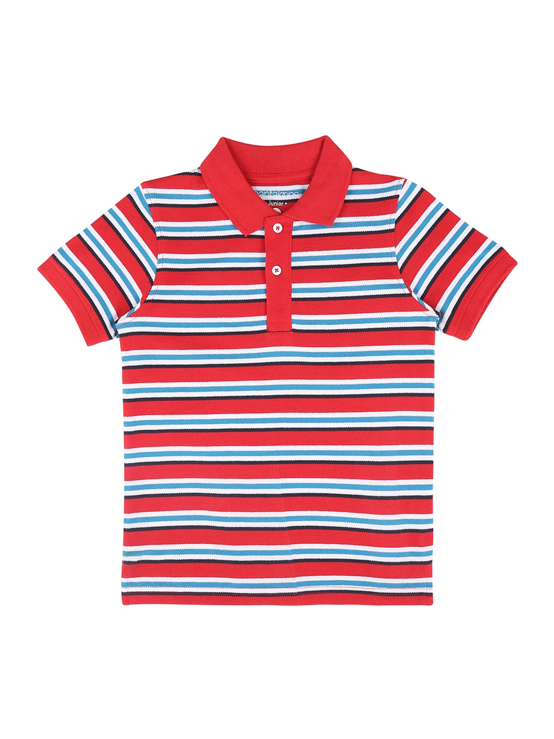

Pantaloons Junior Boys Red Striped Polo Collar Pure Cotton T-shirt
