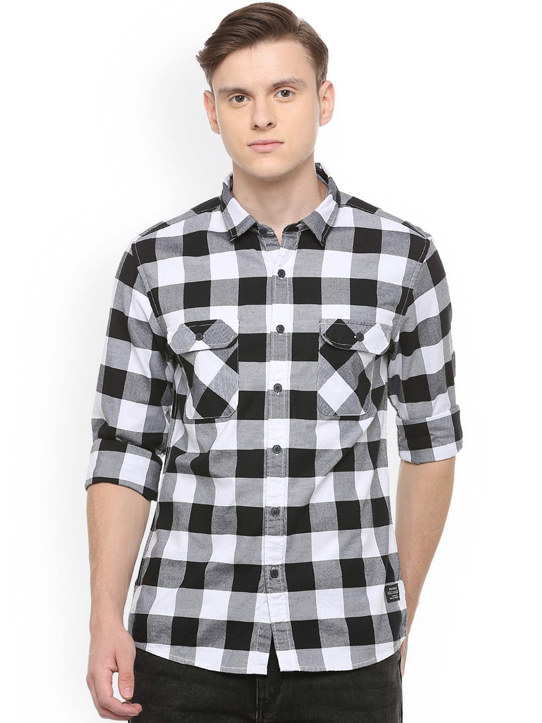 

People Men Black Regular Fit Checked Casual Shirt