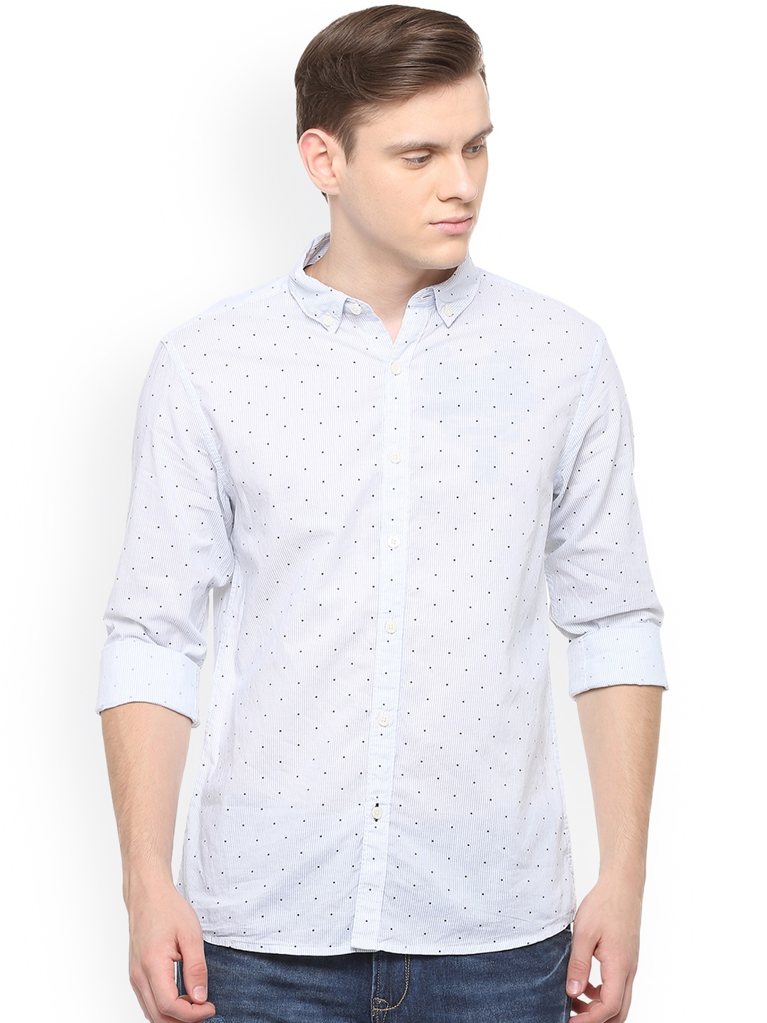 

People Men White Regular Fit Striped Casual Shirt
