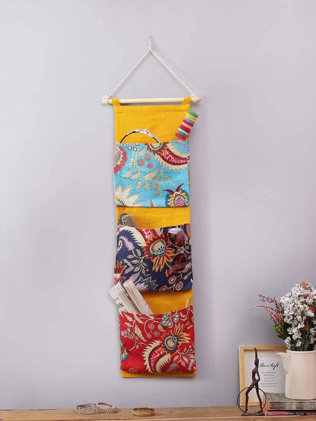 

Rajasthan Decor Yellow & Multicoloured Printed Handbag Organiser