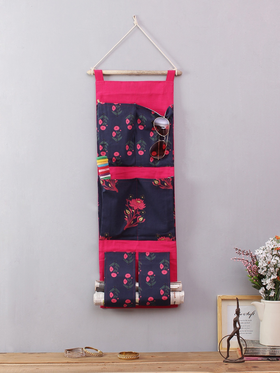 

Rajasthan Decor Blue & Pink Printed Handbag Organiser