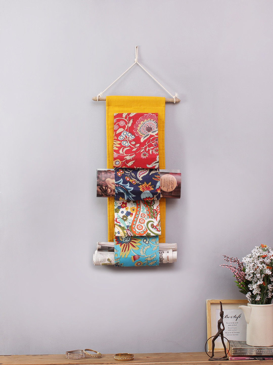 

Rajasthan Decor Yellow & Multicoloured Printed Magazine Organiser