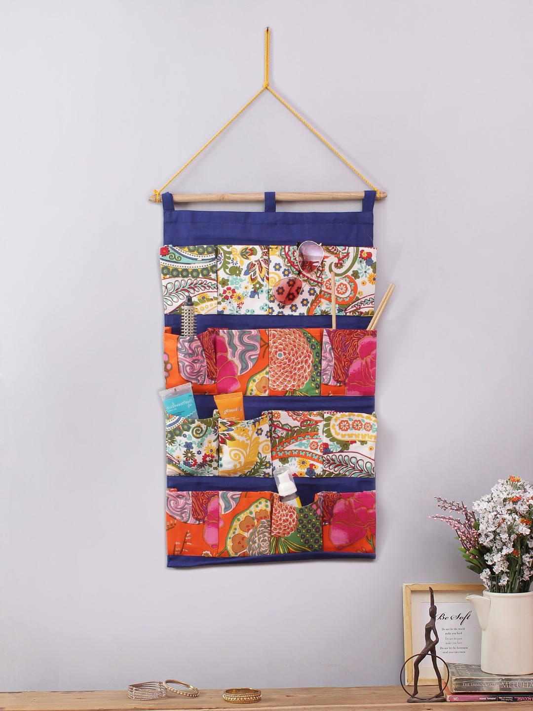 

Rajasthan Decor Blue & Multicoloured Printed Handbag Organiser