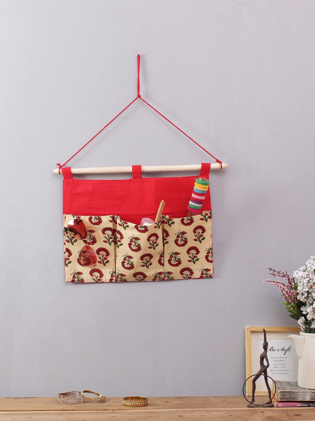 

Rajasthan Decor Beige & Red Printed Handbag Organiser
