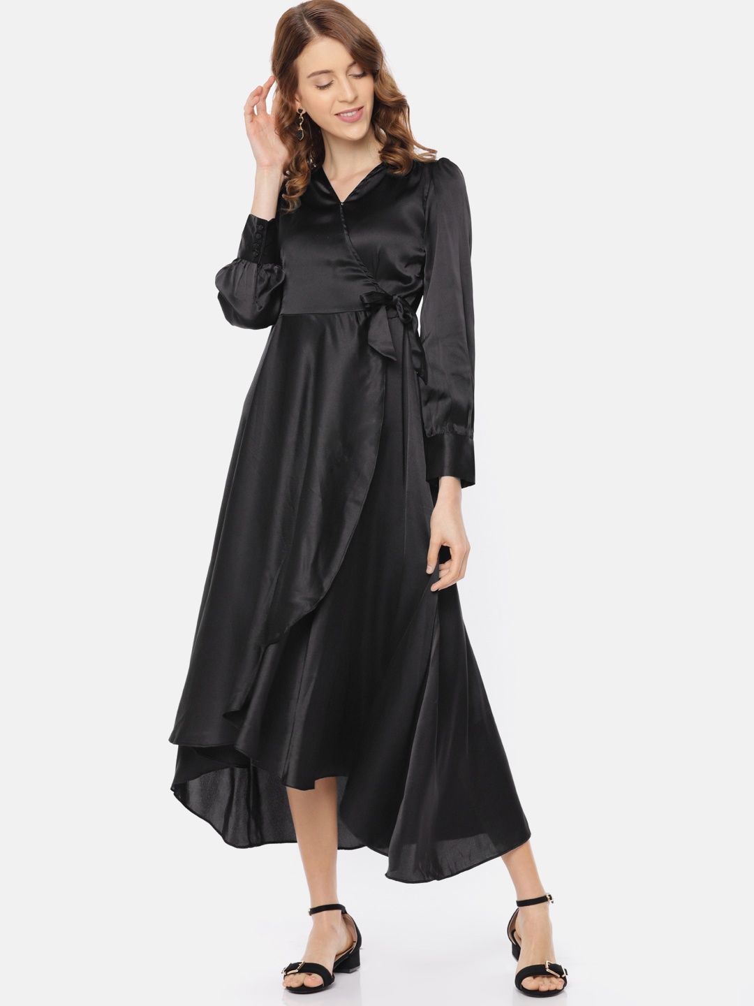 

Moda Rapido Women Solid Black Wrap Dress