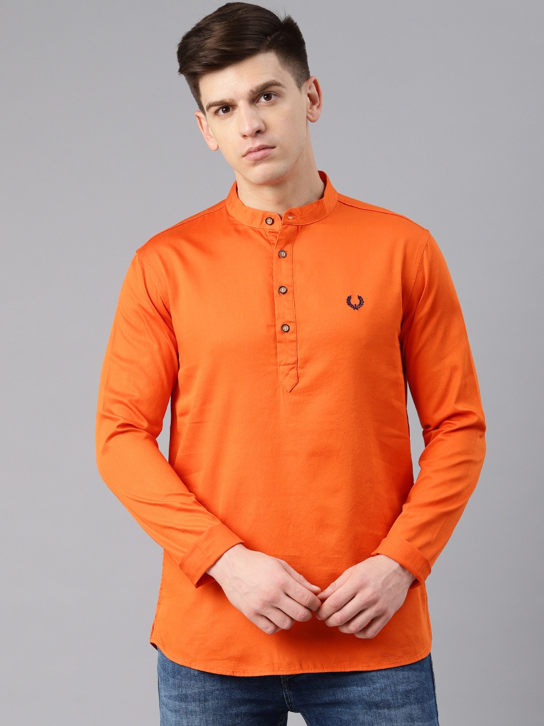 

Freehand Men Orange Solid Straight Kurta