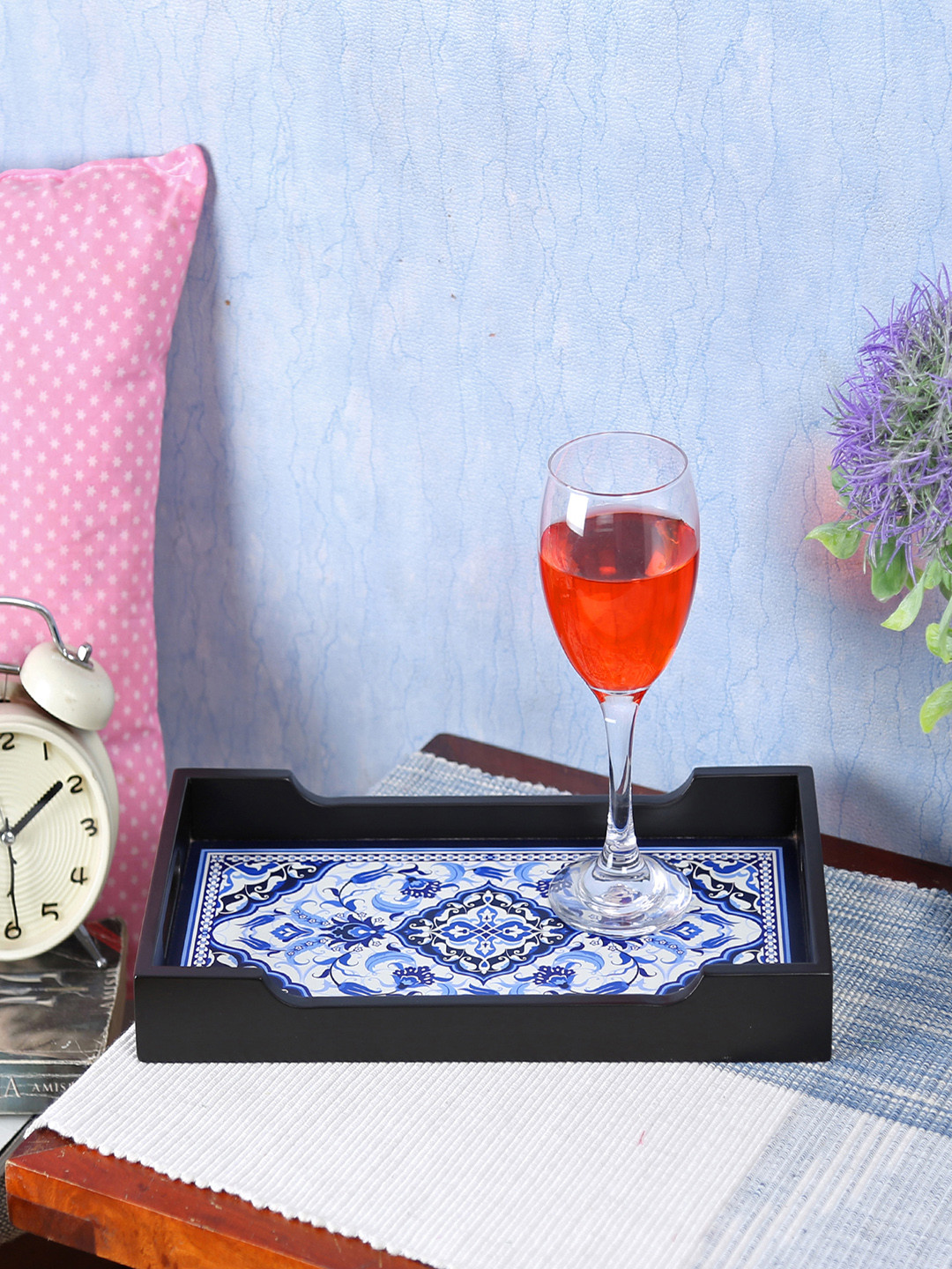 

Reinvention Factory Black & Blue Printed Small Serving Tray