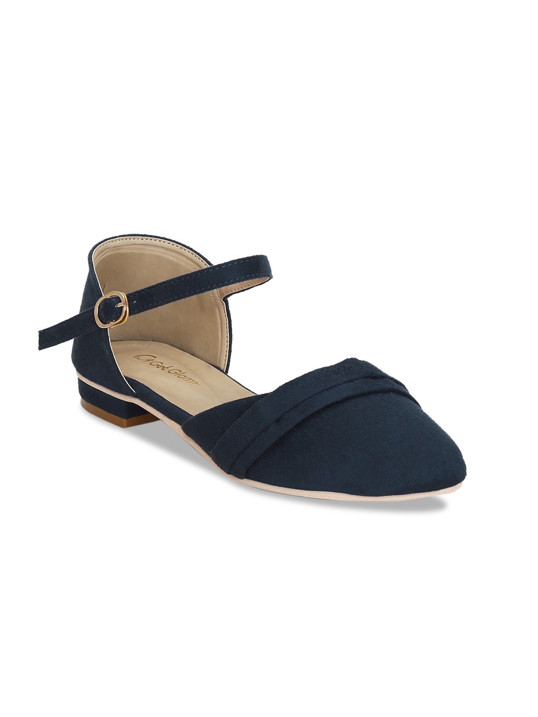 

Get Glamr Women Navy Blue Solid Synthetic Suede Mules