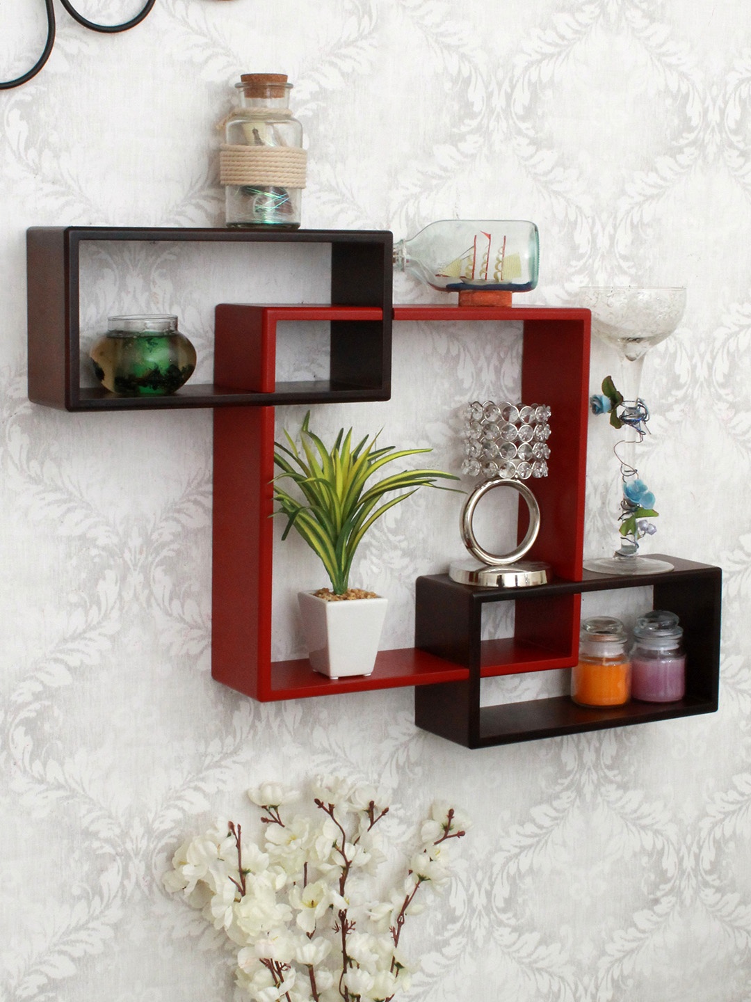 

Home Sparkle Red & Brown MDF Basic Wall Shelf