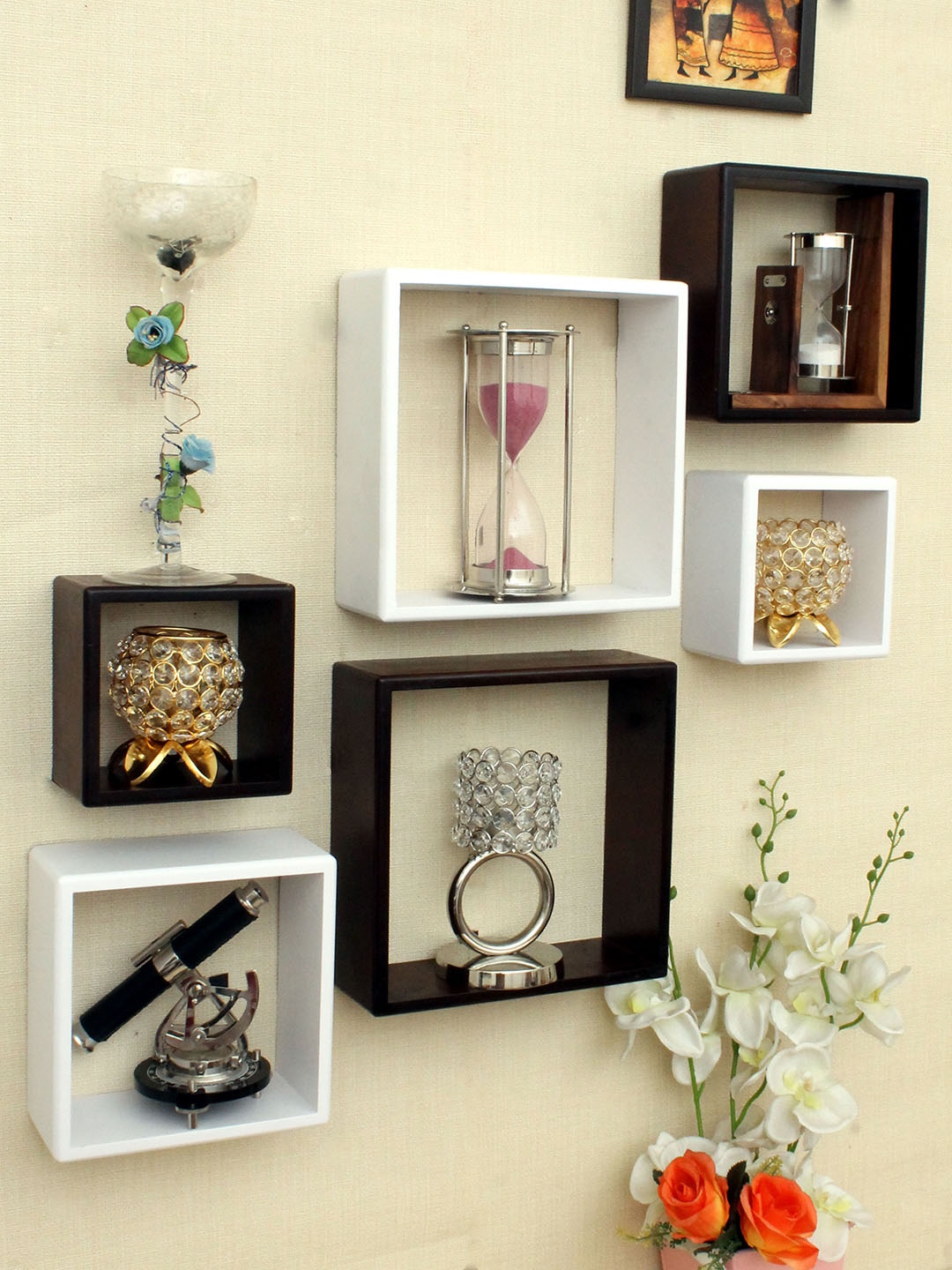 

Home Sparkle Set of 6 Brown & White MDF Basic Wall Shelves