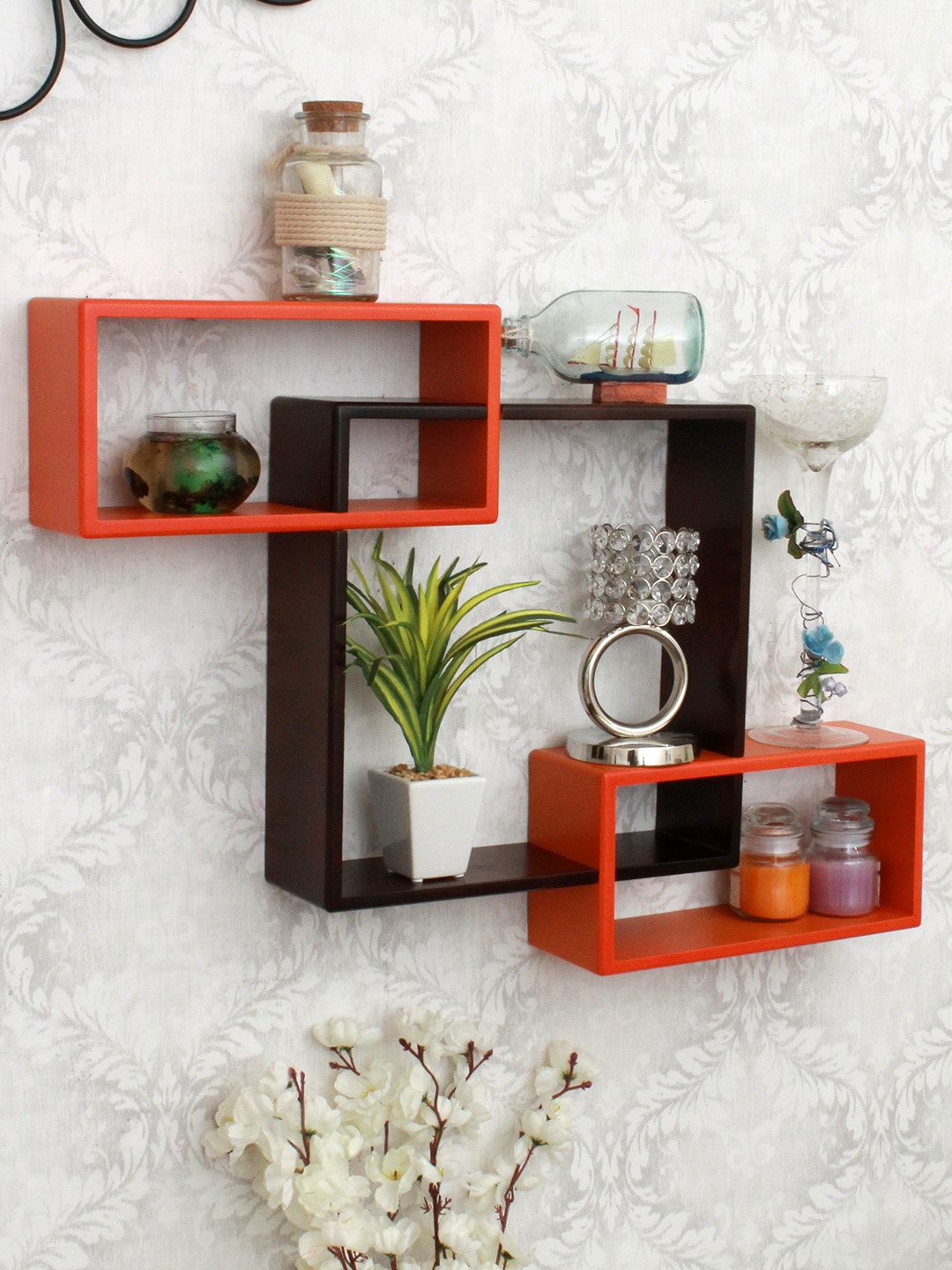 

Home Sparkle Orange & Brown MDF Basic Wall Shelf