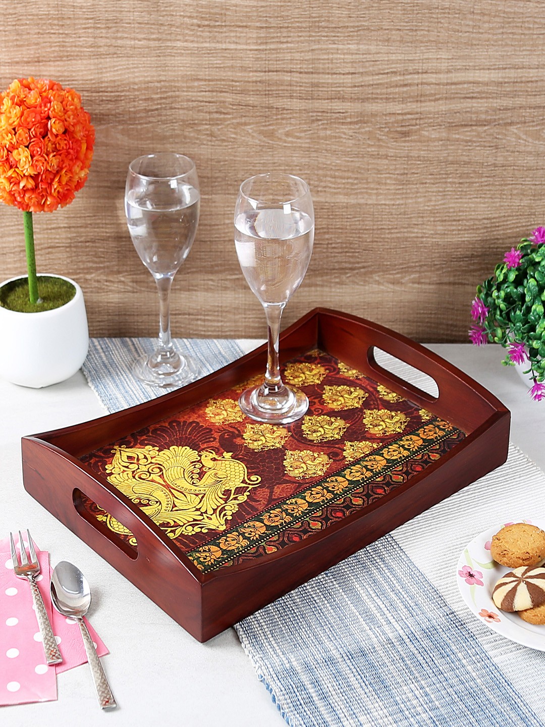 

Reinvention Factory Brown & Multicoloured Printed Medium Serving Tray