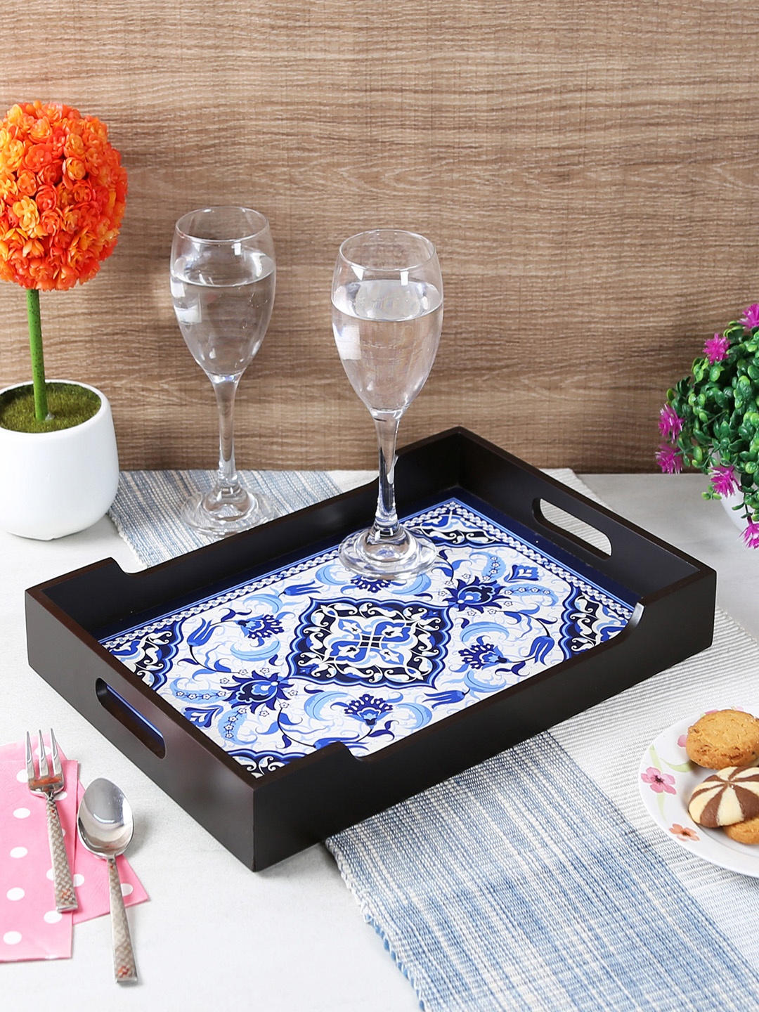 

Reinvention Factory Black & Blue Printed Medium Serving Tray