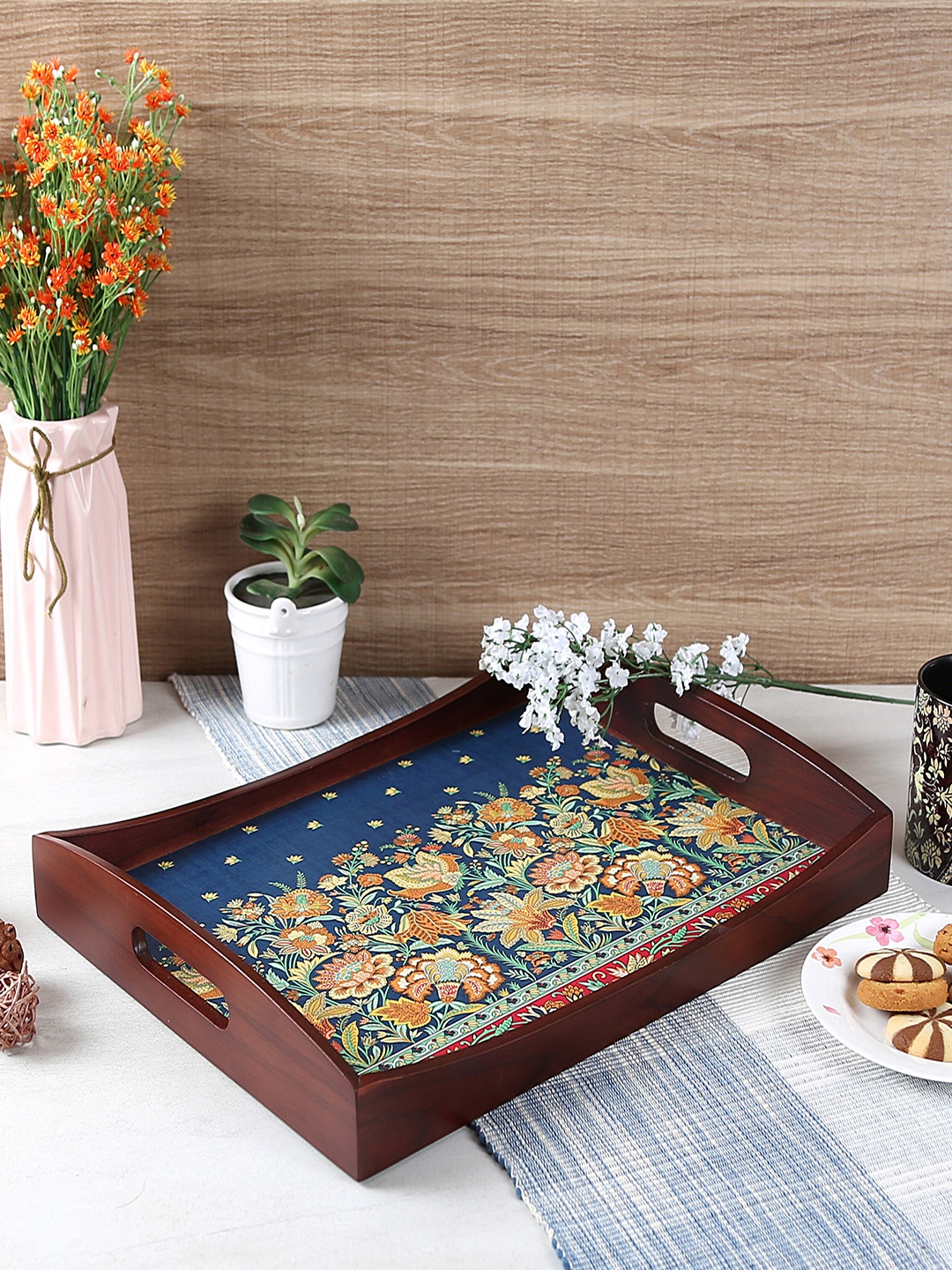 

Reinvention Factory Brown & Blue Printed Large Serving Tray