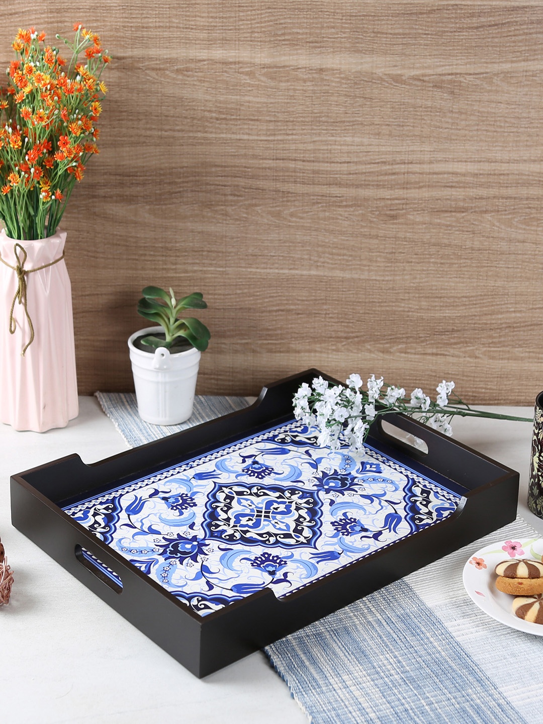 

Reinvention Factory Black & Blue Printed Large Serving Tray