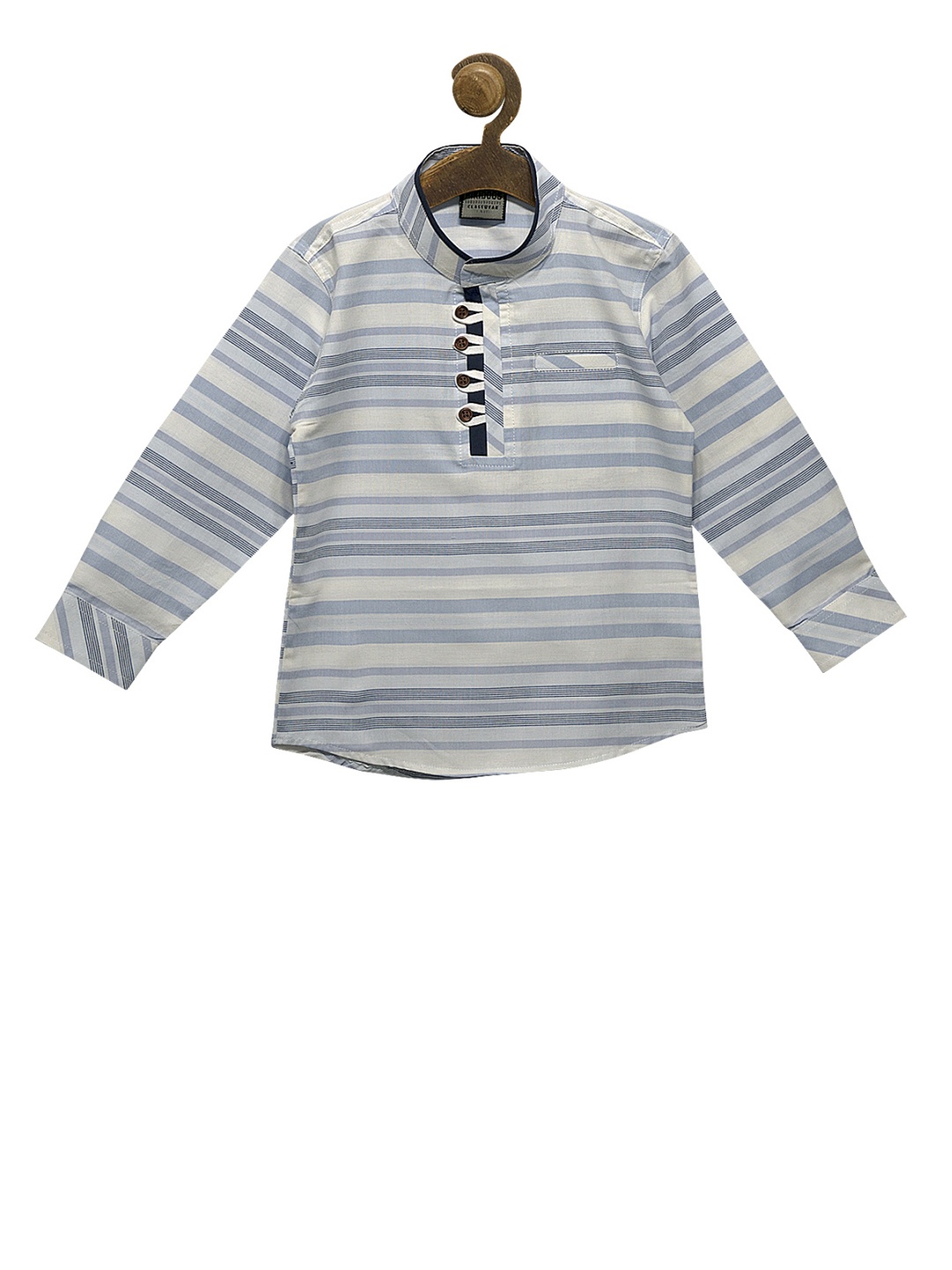 

RIKIDOOS Boys Blue & Off-White Striped Straight Kurta
