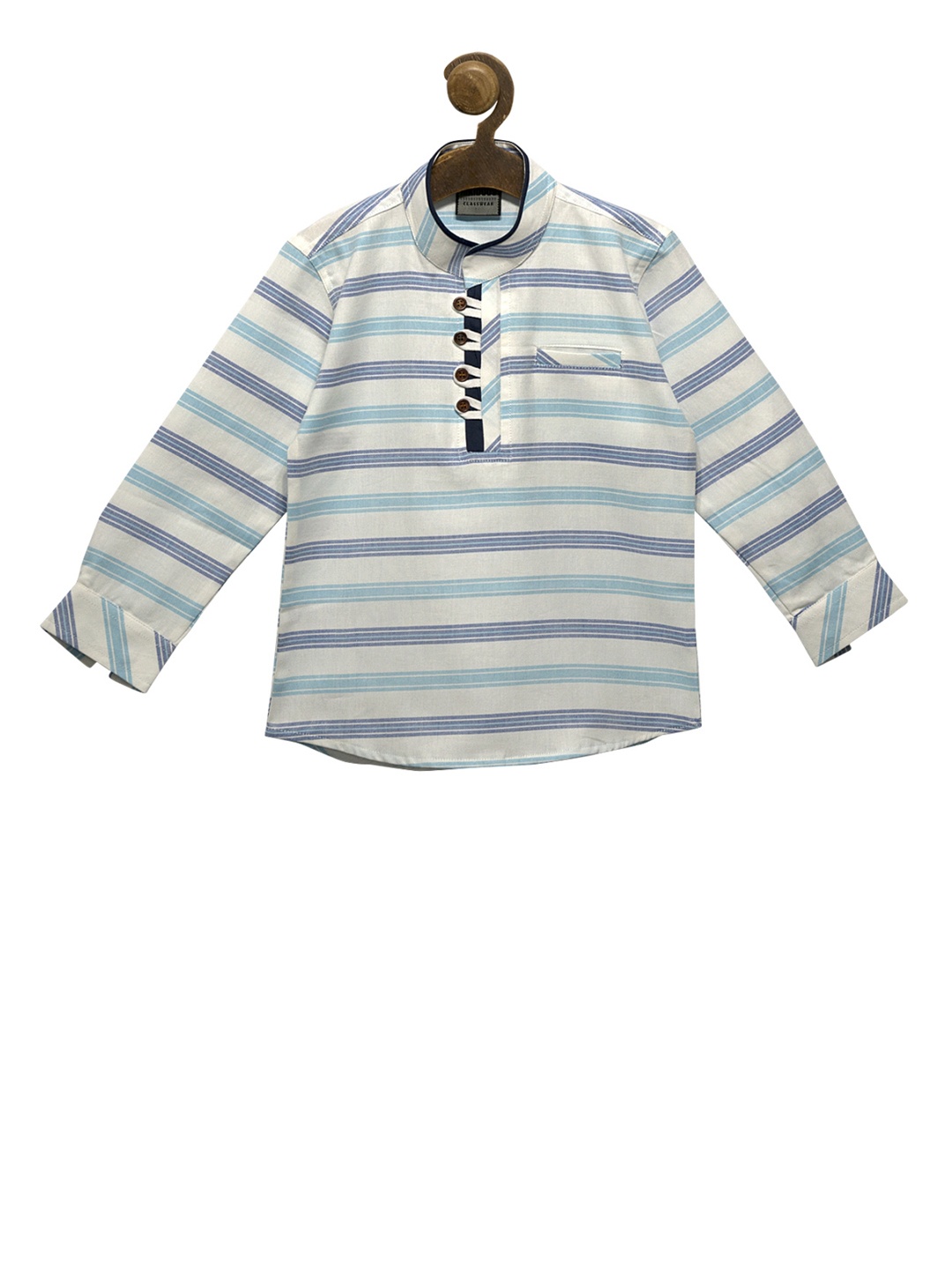 

RIKIDOOS Boys Blue & Off-White Striped Straight Kurta