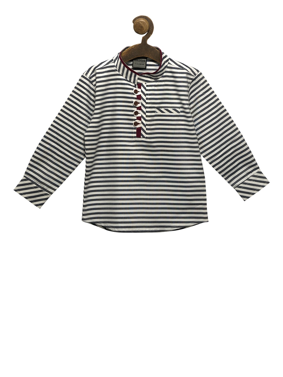 

RIKIDOOS Boys Grey & White Striped Straight Kurta