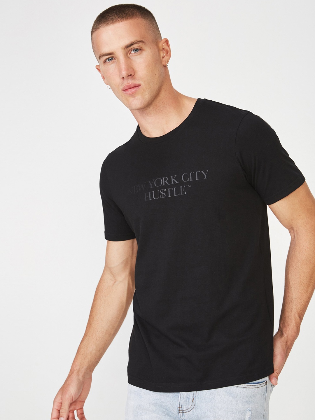 

COTTON ON Men Black Printed Round Neck T-shirt