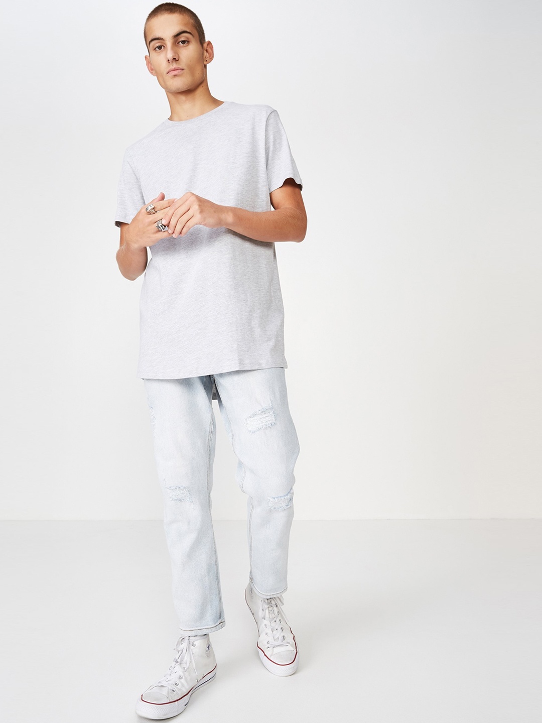 

COTTON ON Men Grey Melange Solid Round Neck T-shirt