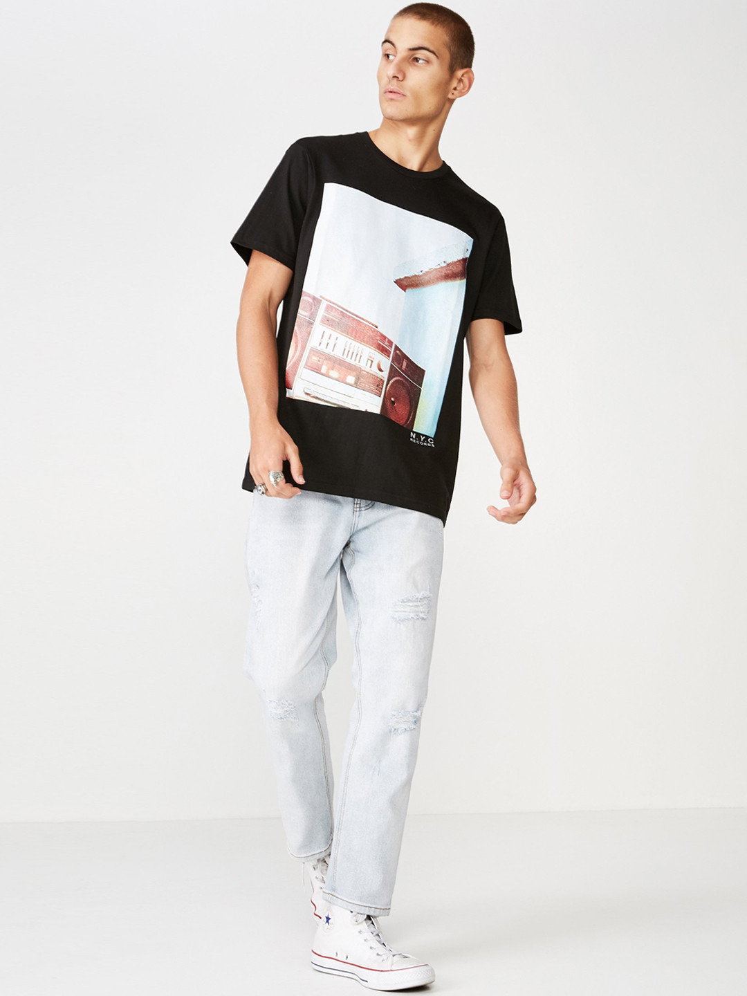 

COTTON ON Men Black Printed Round Neck T-shirt