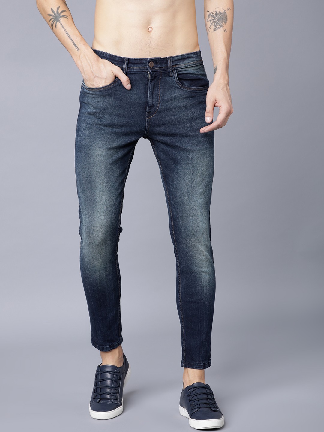 

LOCOMOTIVE Men Navy Blue Tapered Fit Mid-Rise Clean Look Stretchable Jeans