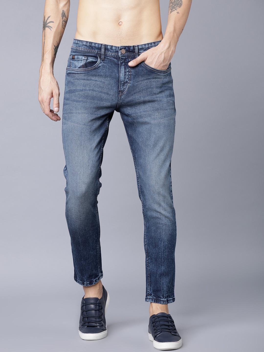 

LOCOMOTIVE Men Navy Blue Tapered Fit Mid-Rise Clean Look Stretchable Jeans