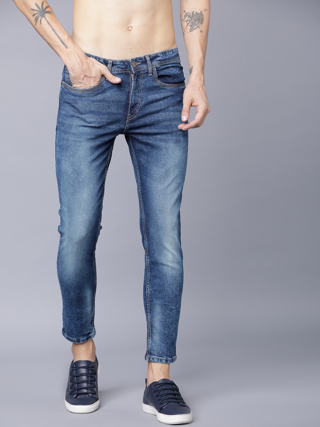 

LOCOMOTIVE Men Blue Tapered Fit Mid-Rise Clean Look Stretchable Jeans