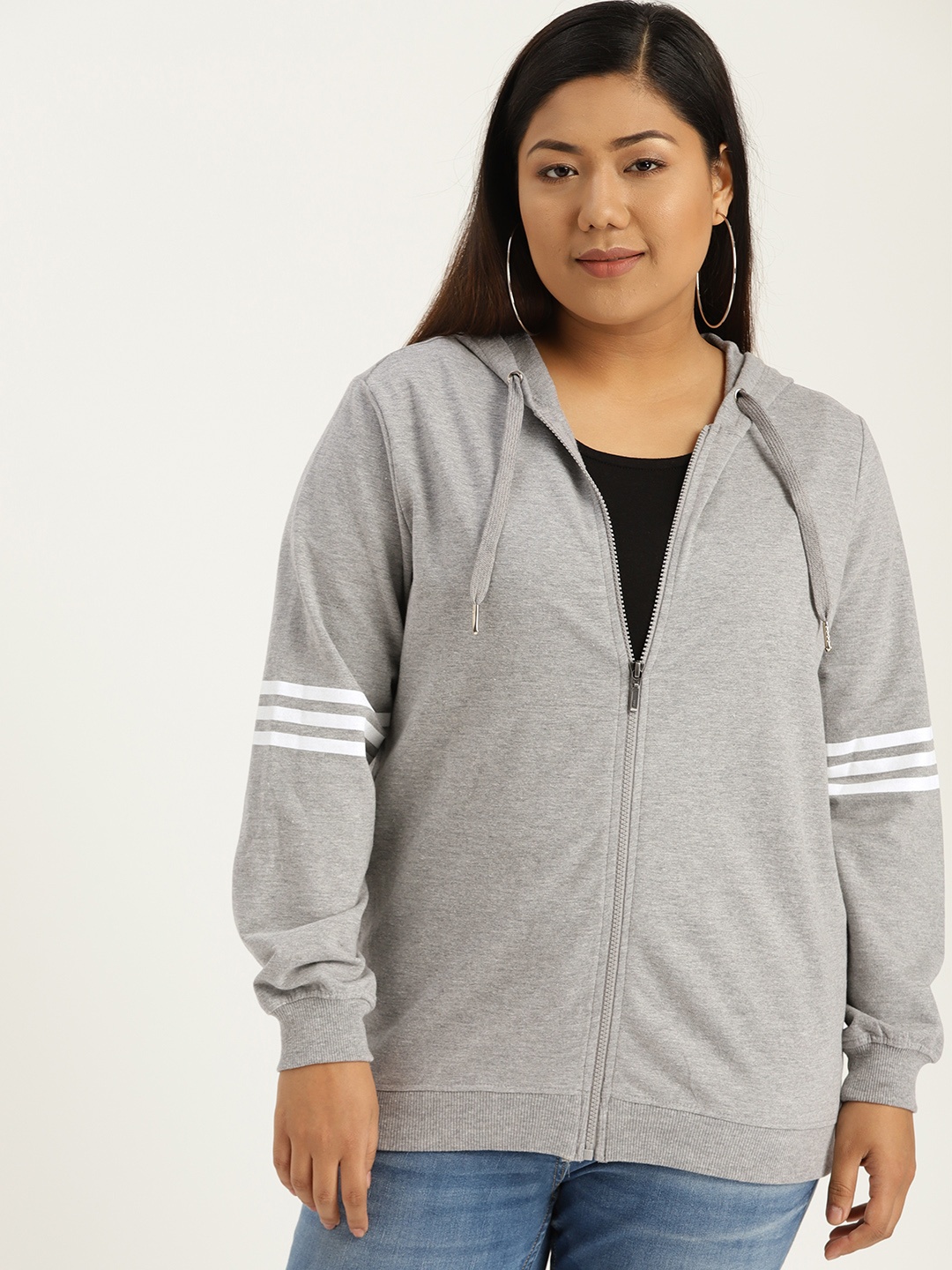 

Sztori Plus Size Women Grey Melange Solid Hooded Sweatshirt