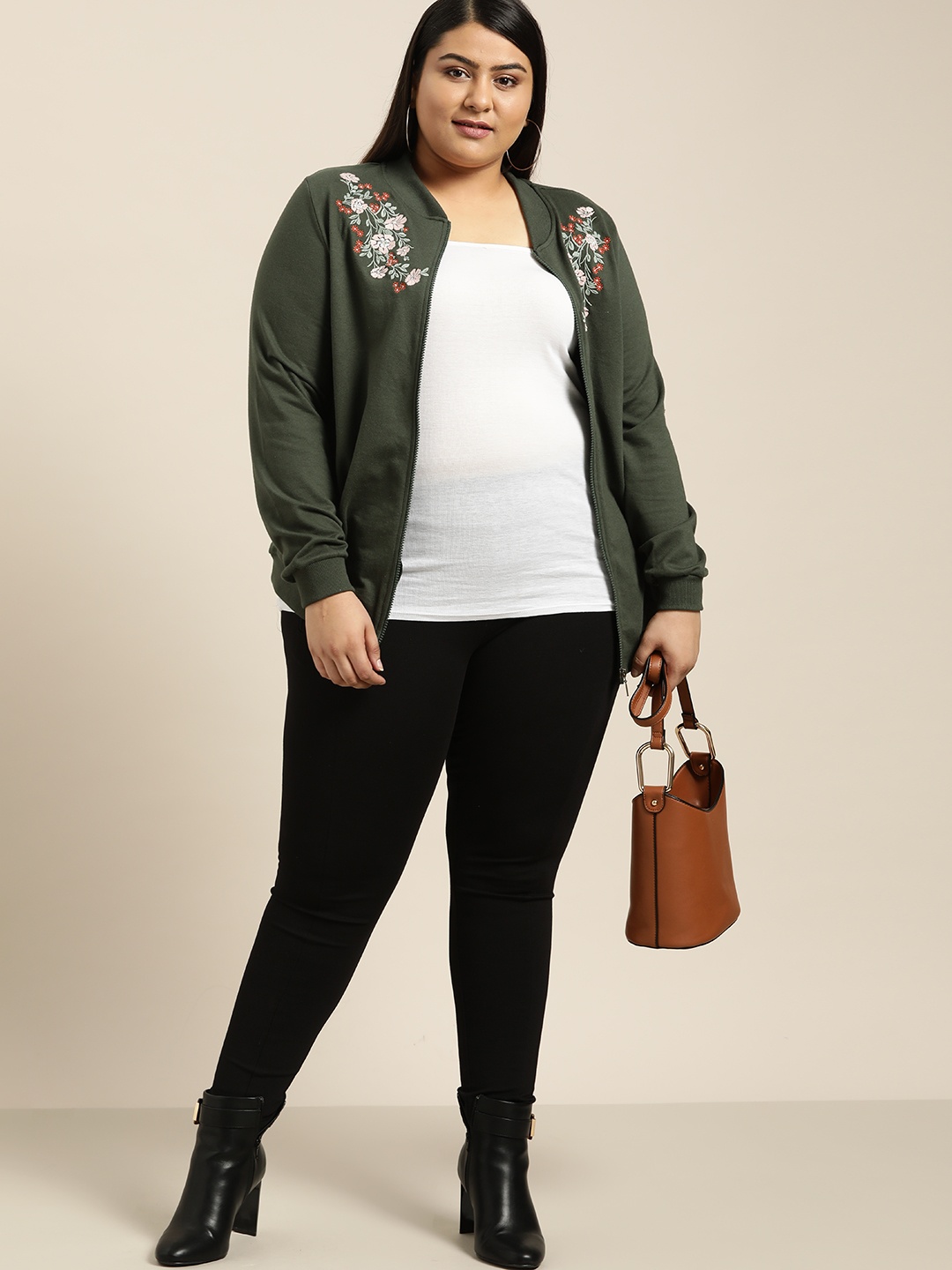 

Sztori Plus Size Women Olive Green Solid Sweatshirt
