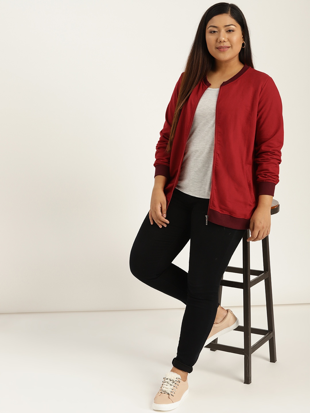 

Sztori Plus Size Women Red Solid Sweatshirt