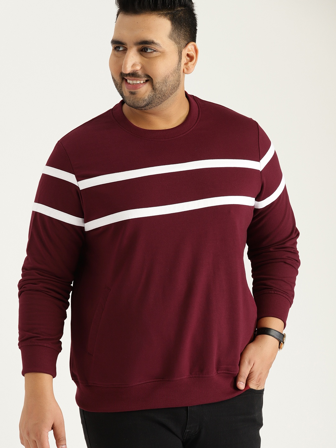 

Sztori Plus Size Men Maroon Solid Sweatshirt