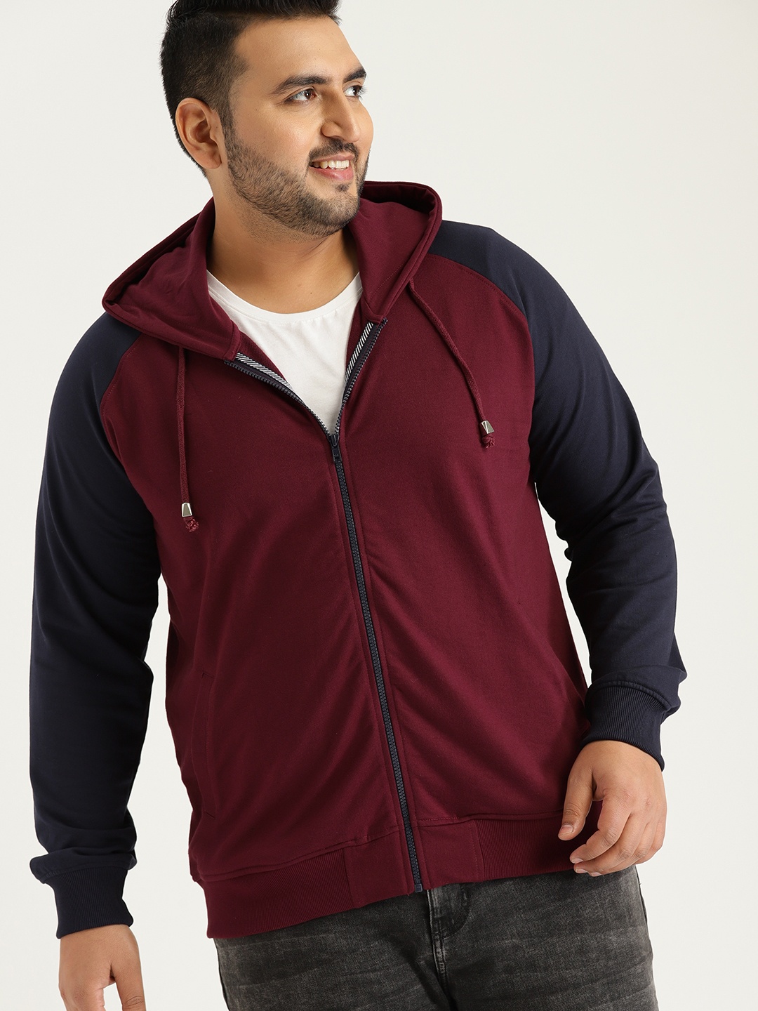 

Sztori Plus Size Men Maroon Navy Blue Solid Hooded Sweatshirt