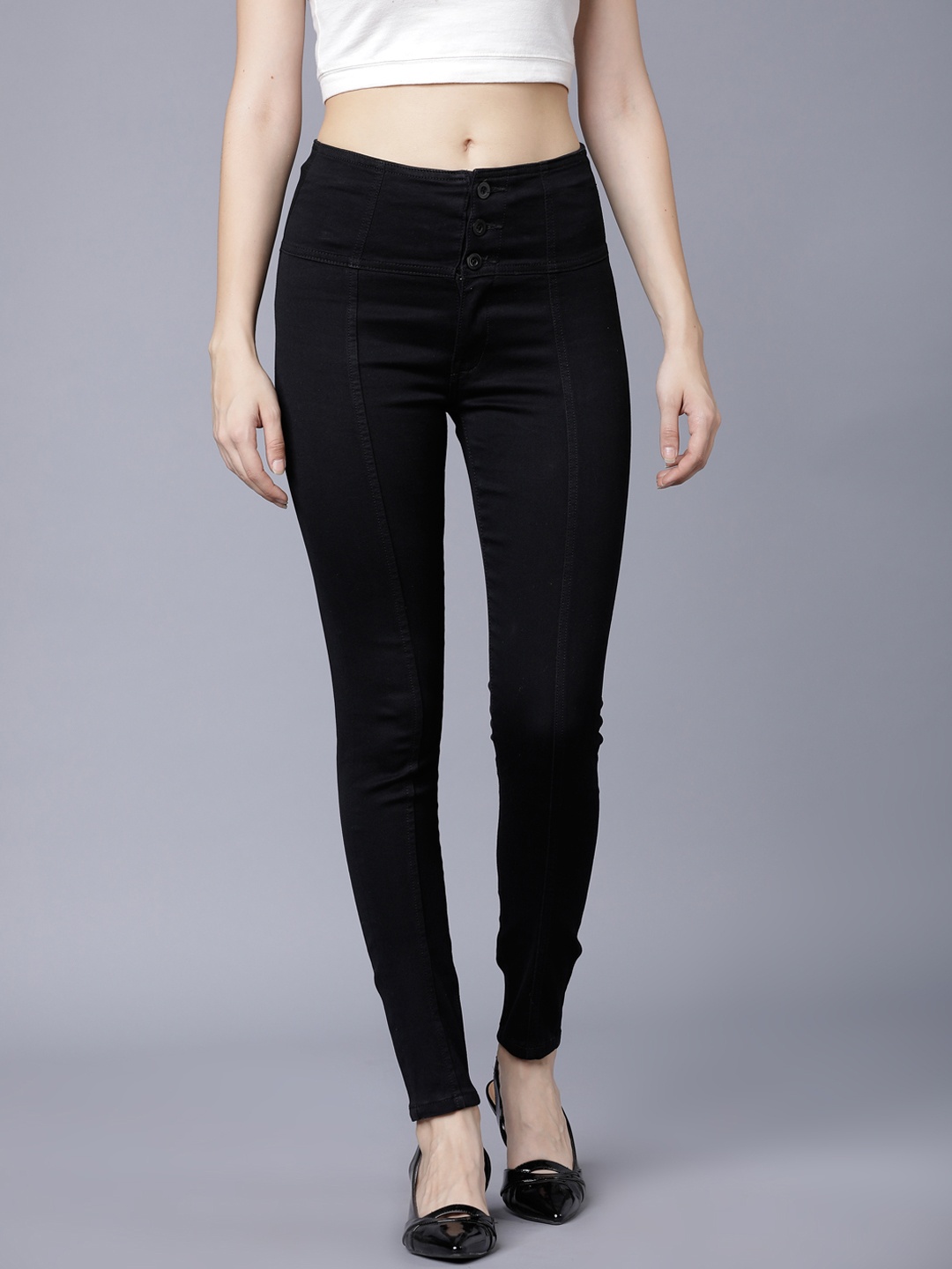 

Tokyo Talkies Women Black Super Skinny Fit Mid-Rise Clean Look Stretchable Jeans