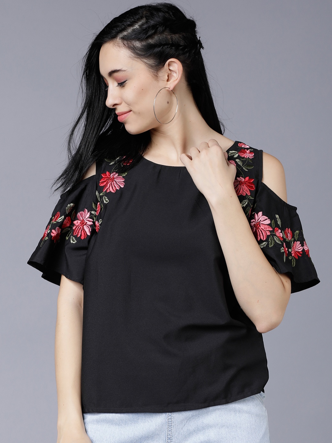 

Tokyo Talkies Women Black Printed A-Line Top