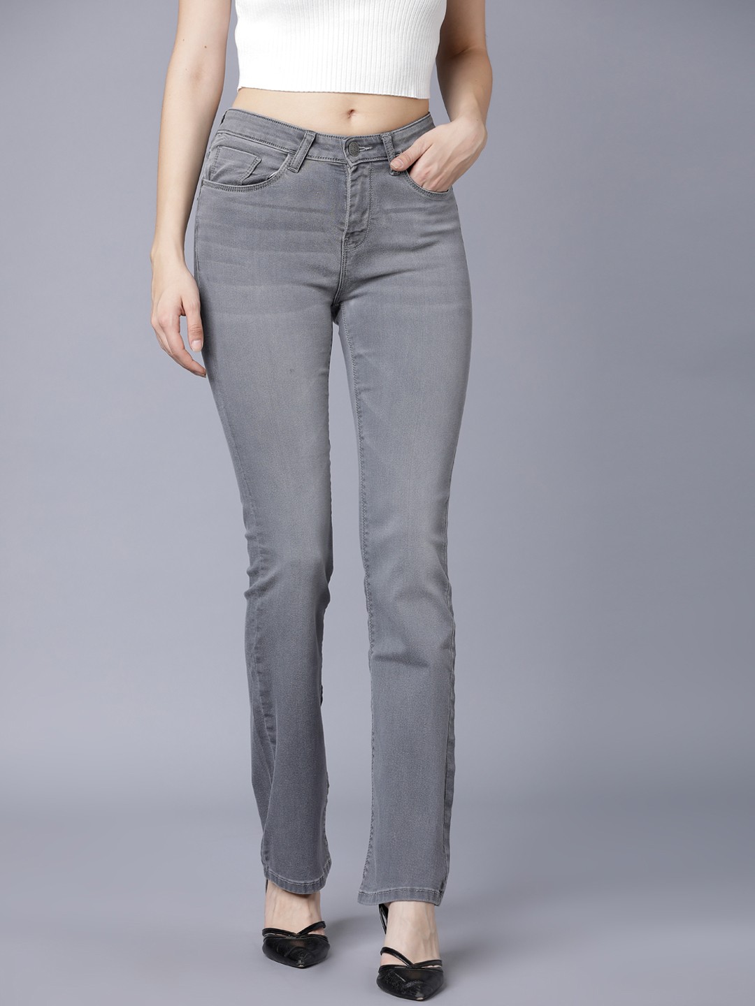 

Tokyo Talkies Women Grey Super Skinny Fit Mid-Rise Clean Look Stretchable Jeans