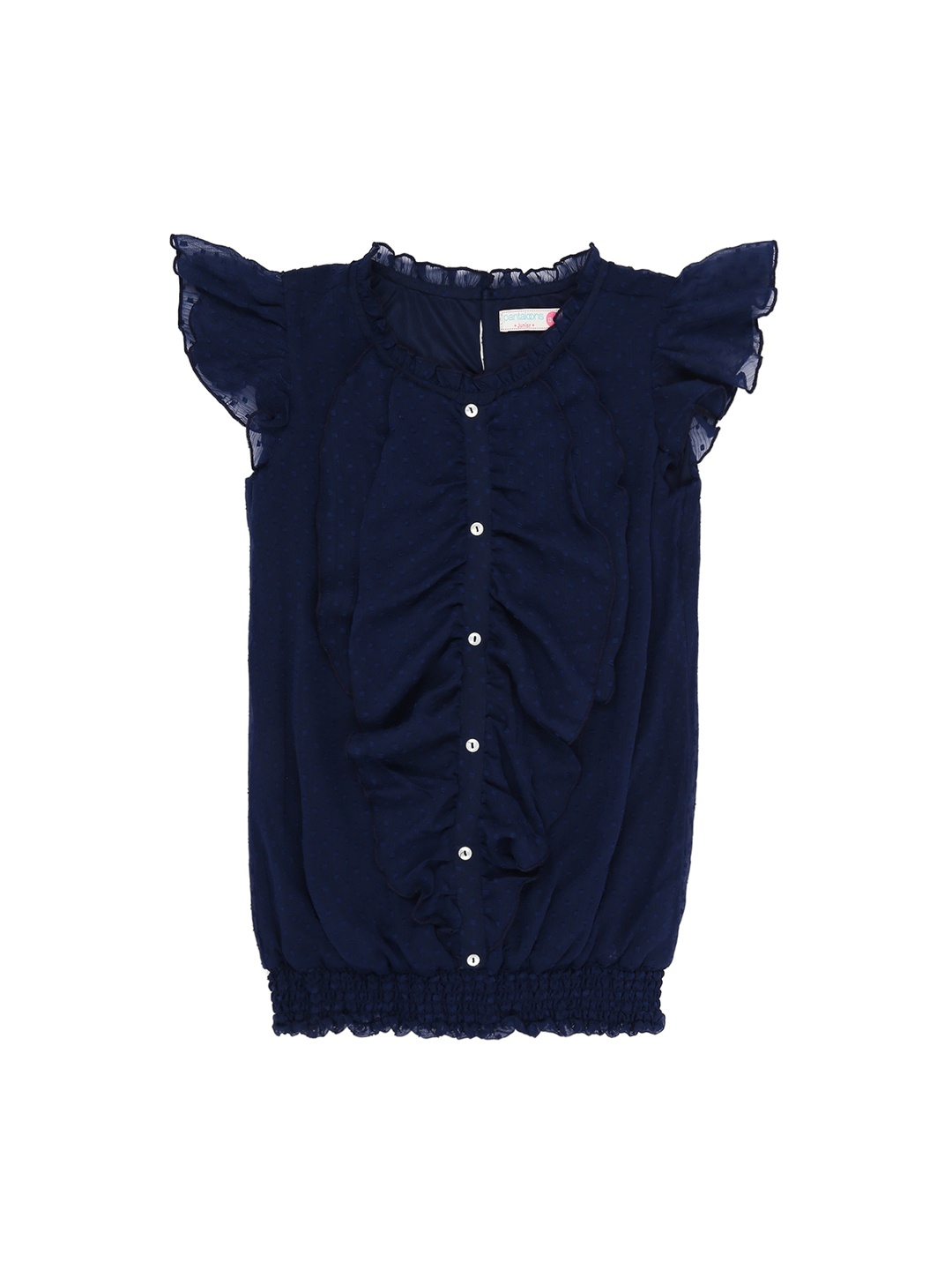 

Pantaloons Junior Girls Navy Blue Self Design Blouson Top