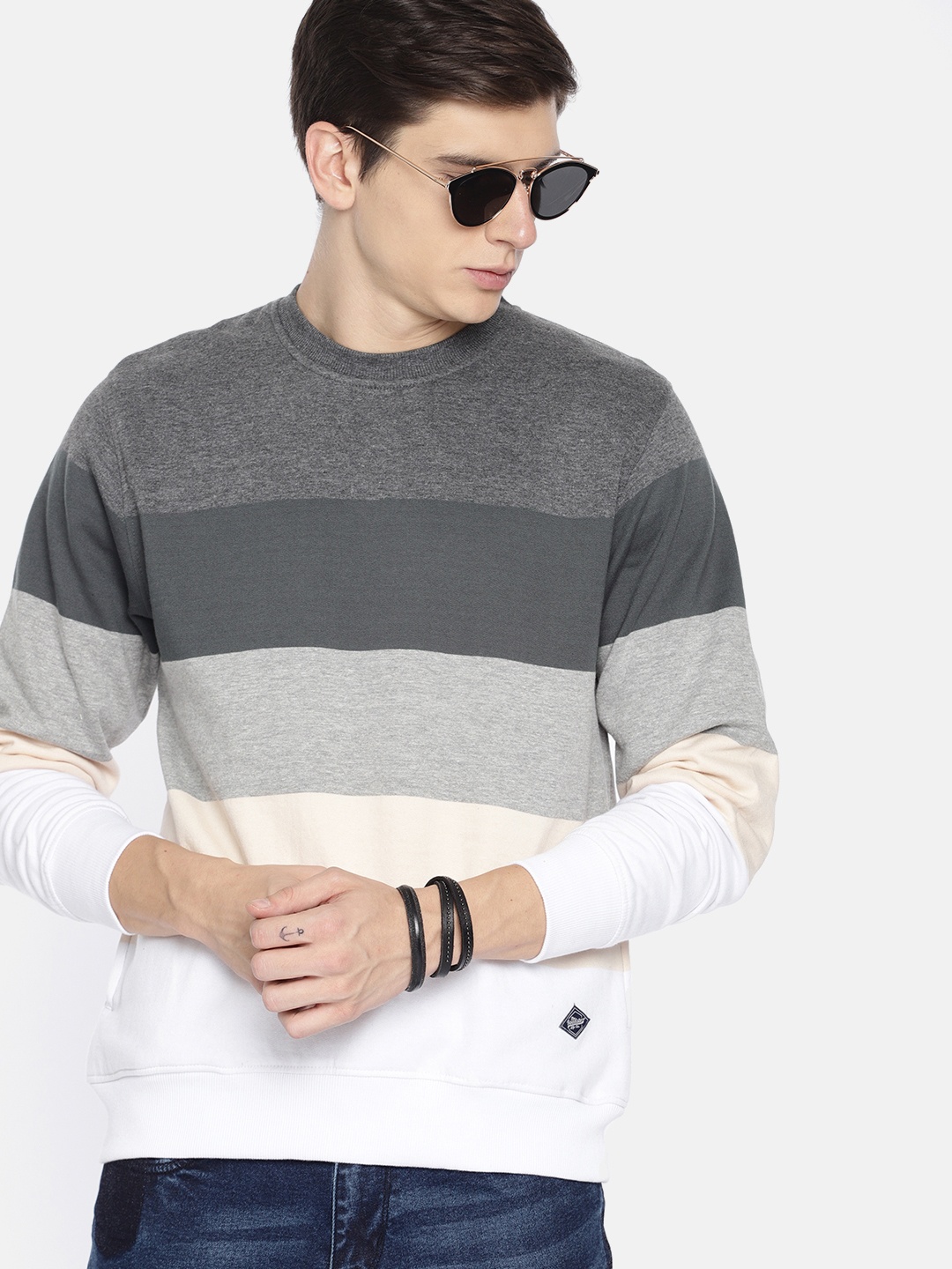 

The Roadster Lifestyle Co Men Grey & White Colourblocked Sweatshirt