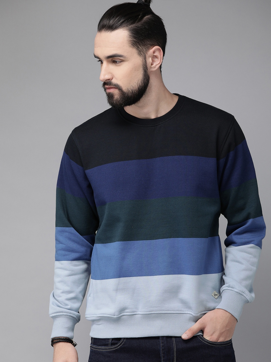 

The Roadster Lifestyle Co Men Blue Colourblocked Sweatshirt