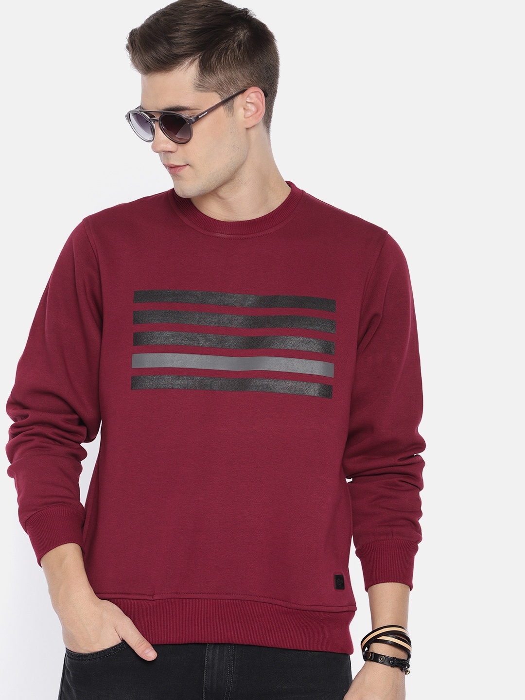 

The Roadster Lifestyle Co Men Maroon Solid Sweatshirt