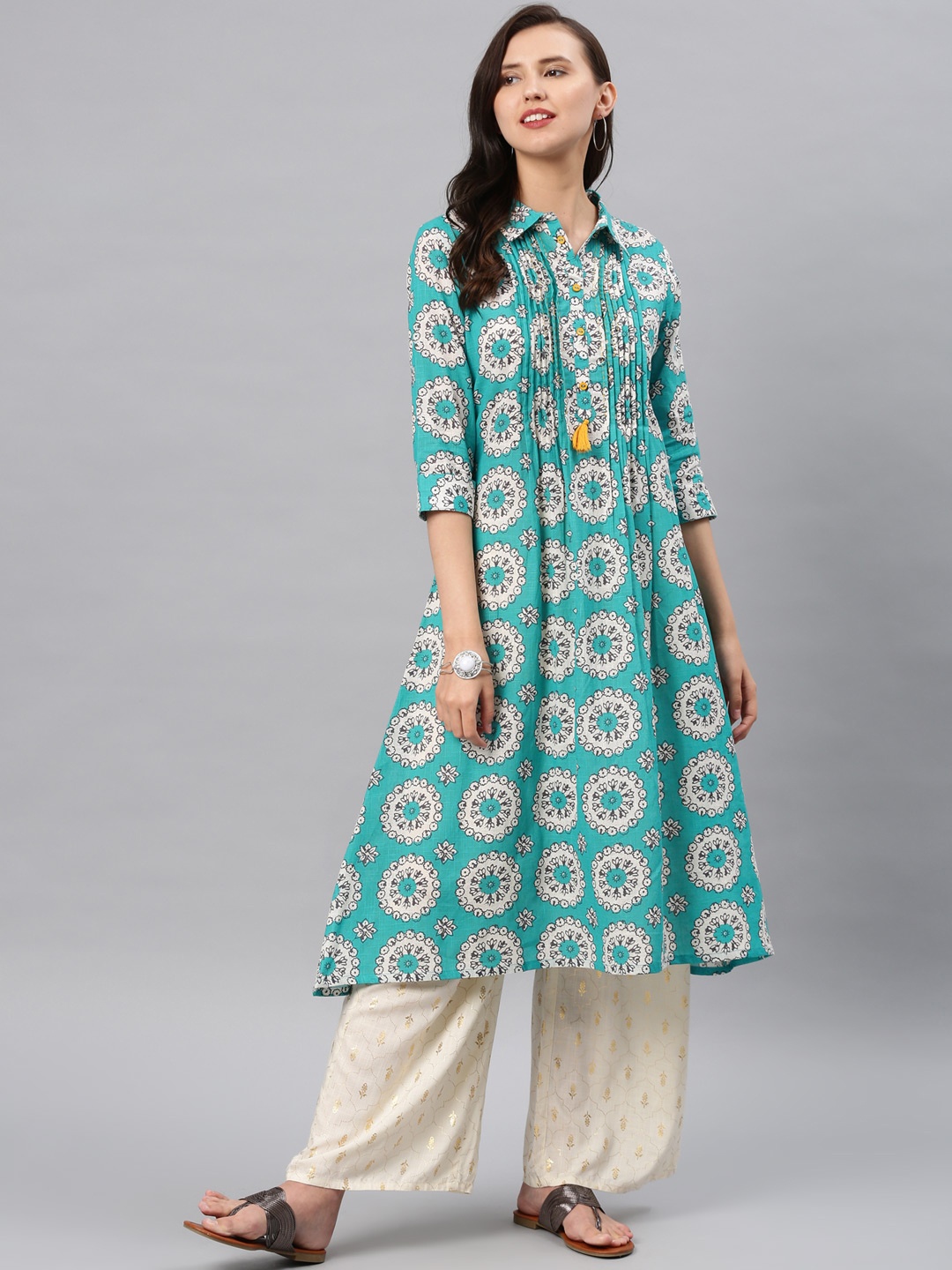 

Alena Women Turquoise Blue Printed A-Line Kurta