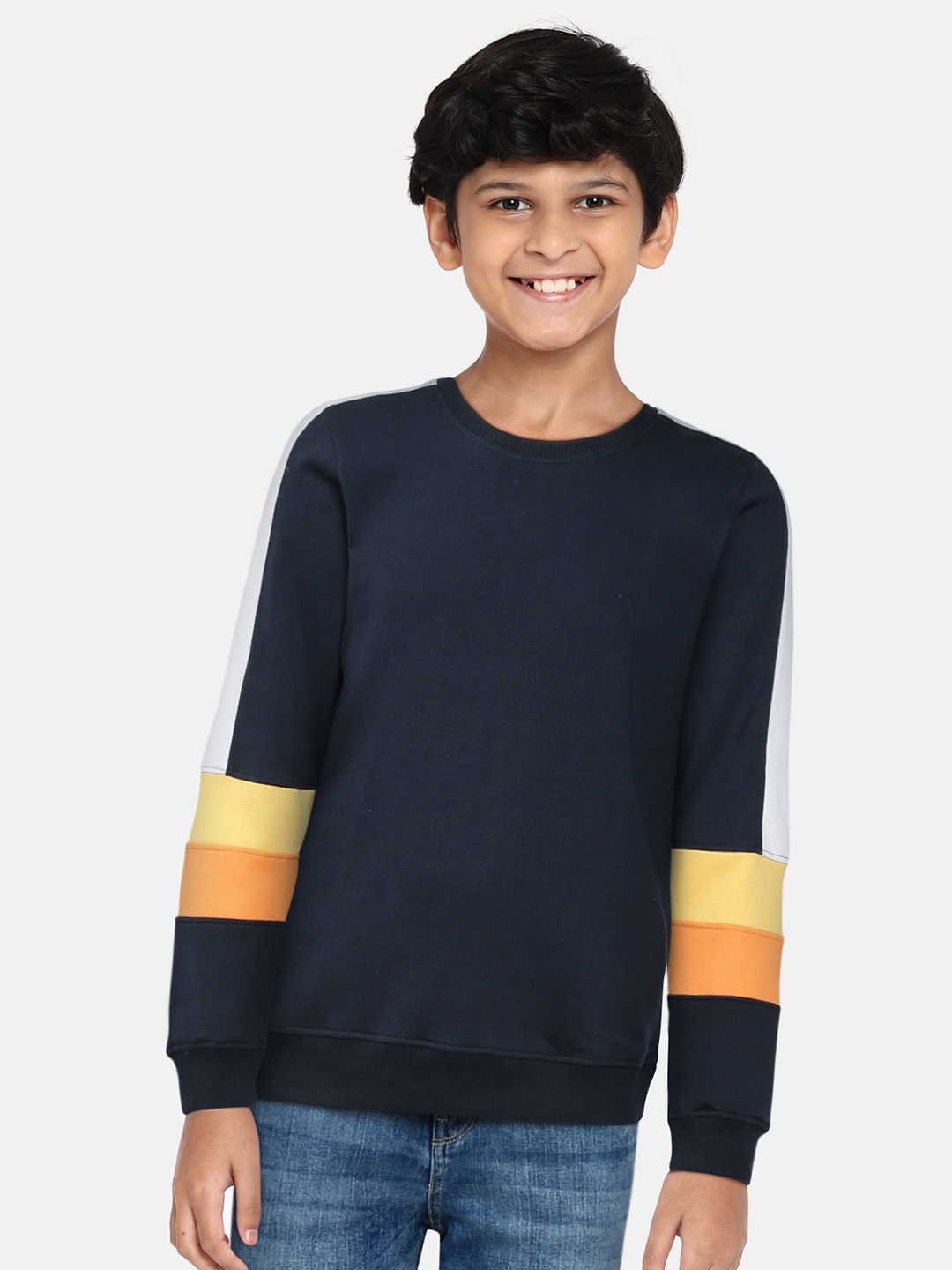 

YK Boys Navy Blue Solid Sweatshirt